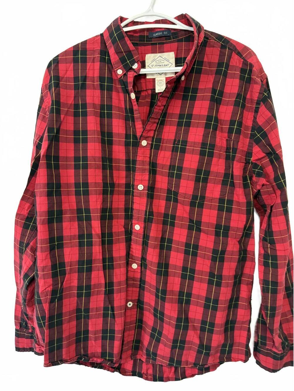 St. John's Bay Classic Fit Red and Black Plaid Button-Up Shirt